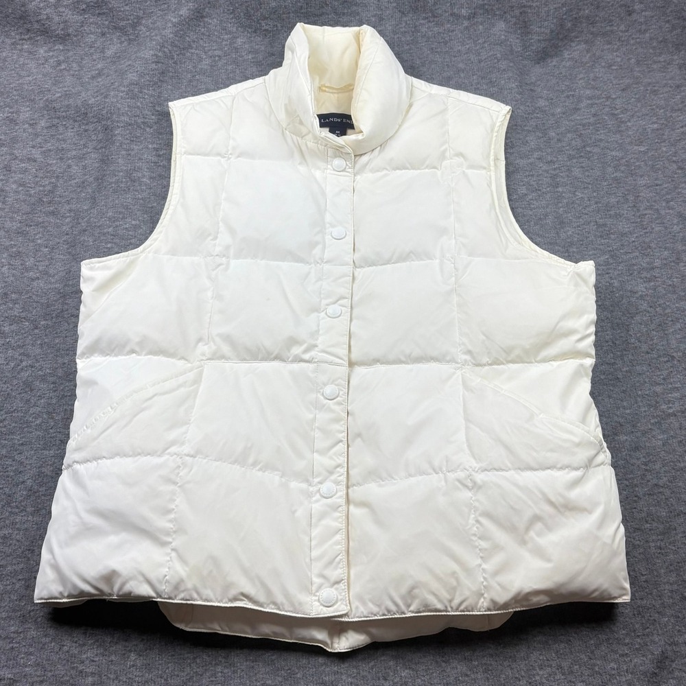Lands' End Womens Down Puffer Vest‎ Medium M 10-12 Ivory Winter Outerwear